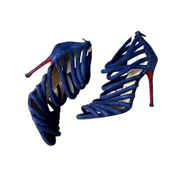Christian Louboutin Macala Navy Blue Suede Gladiator Sandals Strappy Heels 38 - Picture 7 of 11